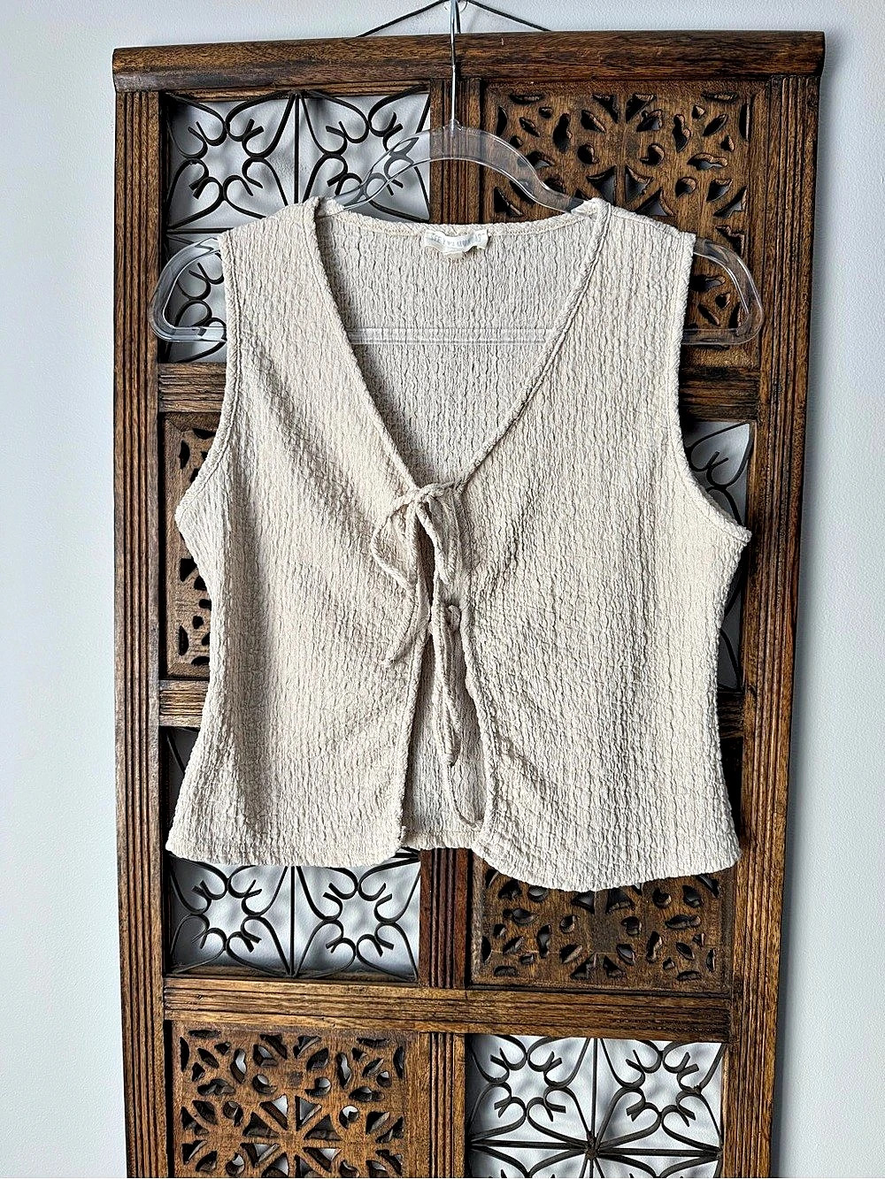 See You Monday Tie-Front Textured Tank in Beige
